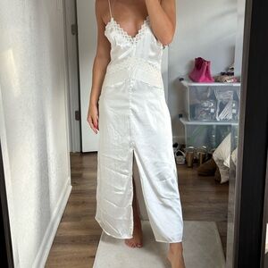 Zara White Satin Chemise with Spaghetti Straps